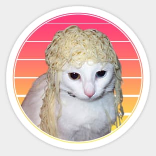 Cat With Spaghetti On Its Head Vaporwave Sticker